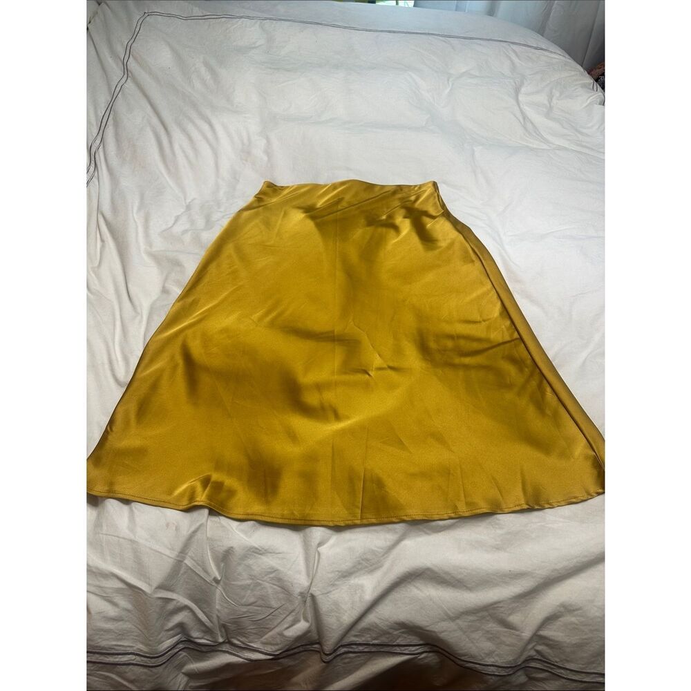 Satin A-Line Skirt in Mustard Yellow